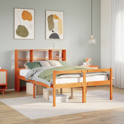 ZNTS Bookcase Bed without Mattress Wax Brown 120x190 cm Small Double Solid Wood 3322028