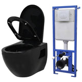 Wall-Hung Toilet with Concealed Cistern Ceramic Black 275792