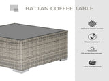 Square PE Wicker Rattan Table, with Glass Top - Light Grey T3398P323876
