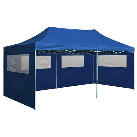 ZNTS Professional Folding Party Tent with 4 Sidewalls 3x6 m Steel Blue 48865