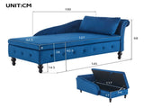 Velvet Chaise Lounge Sofa with Storage, Upholstered Chaise lounge Couch with Pillow for Living Room, N652P201198B