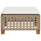 Garden Stool with Cushion Beige 63.5x56x32 cm Poly Rattan 365934