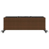 Garden Planter with Wheels and 3 Pots Brown 107x32x38 cm Poly Rattan 366420