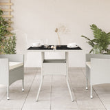 Garden Table with Glass Top White 80x80x75 cm Poly Rattan 368132