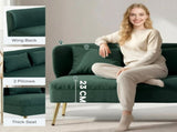 2 Seater Sofa, Linen-look Fabric Small Sofa with Wing Back, Thick Seat, Metal Legs, Dark Green T3398P554299