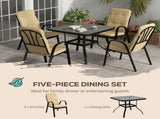 5 Pieces Outdoor Square Garden Dining Set w/ Tempered Glass Dining Table 4 Cushioned Armchairs, T3398P314105