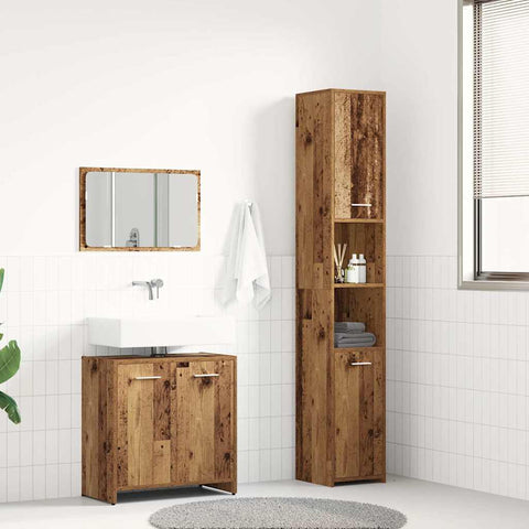 ZNTS 3 Piece Bathroom Furniture Set Old Wood Engineered Wood 3328561
