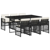 7 Piece Garden Dining Set with Cushions Black Poly Rattan 3210726