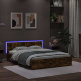 Bed Frame with Headboard and LED Smoked Oak 150x200 cm King Size 3207606