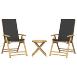 3 Piece Folding Bistro set with Dark Grey Cushions Bamboo 3208938