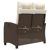 Reclining Garden Bench with Cushions Brown Poly Rattan 368227