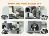 202cm Large Cat Tree with 6 Scratching Posts, 2 Hammocks, 2 Condos, 2 Perches, Pompoms, for Indoor T3398P425288