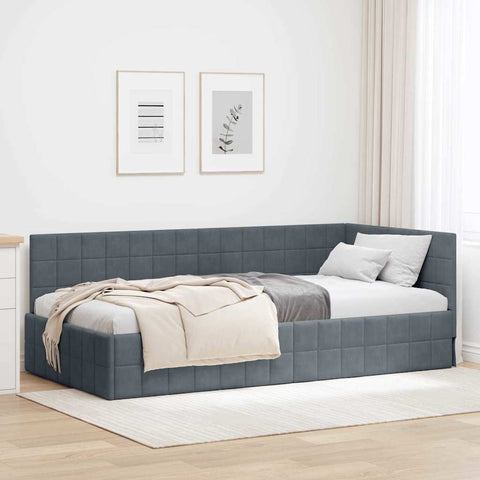 Corner Bed Frame with Headboard Dark grey 90 x 190 cm Velvet 42016379
