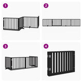 Dog Gate with Door Foldable 4 Panels Black 320 cm Poplar Wood 352193