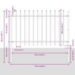 ZNTS Garden Fence with Spear Top - White, 6.8 x 1 m, Steel 3334080