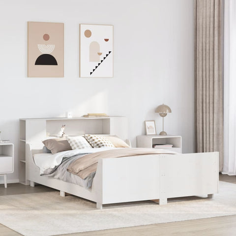 ZNTS Bed Frame without Mattress White 120x190 cm Small Double Solid Wood Pine 3323780