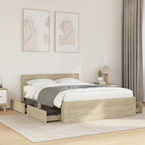 ZNTS Bed Frame with Headboard without Mattress Sonoma Oak 120x200 cm 3295571