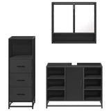 ZNTS 3 Piece Bathroom Furniture Set Black Engineered Wood 3301060