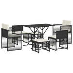 ZNTS 7 Piece Garden Dining Set with Cushions Black Poly Rattan 369009