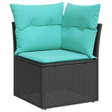 6 Piece Garden Sofa Set with Cushions Black Poly Rattan Acacia 3327599