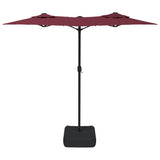 Double-Head Garden Parasol with LEDs Bordeaux Red 316x145 cm 362973