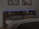 Storage Headboard with LED Brown Oak Engineered Wood 3418696