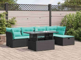 6 Piece Garden Sofa Set with Cushions Black Poly Rattan Acacia 3326138