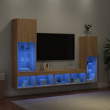 4 Piece TV Wall Units with LED Sonoma Oak Engineered Wood 3216656