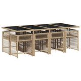 9 Piece Garden Dining Set with Cushions Beige Poly Rattan 3211642