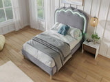 Upholstered Bed, 3ft 90x190cm Single Bed with LED, Bed Frame with Wooden Slats and Adjustable Height N601P288476G
