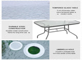 Garden Dining Table Glass Top Metal Frame with Parasol Hole Outdoor Balcony Grey 120L x 80Wcm T3398P314110