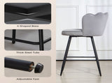 Set of Two Velvet-Feel Lotus Bar Stools - Grey T3398P377907