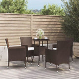 5 Piece Garden Bistro Set with Cushions Brown Poly Rattan 3187439