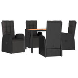 5 Piece Garden Dining Set Black Poly Rattan&Solid Wood Acacia 3157643