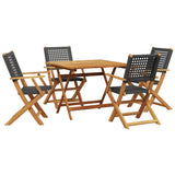 5 Piece Garden Dining Set Black Poly Rattan and Solid Wood 3281826
