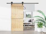 Sliding Door Natural and Black 70 x 210 cm Solid Pine Wood 3445121