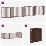 Dog Gate with Door Foldable 8 Panels Brown 640 cm Poplar Wood 3155638