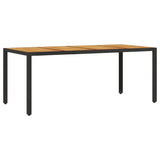 Garden Table with Acacia Wood Top Black 190x90x75 cm Poly Rattan 365541