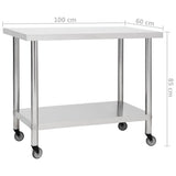 ZNTS Kitchen Work Table with Wheels 100x60x85 cm Stainless Steel 51639