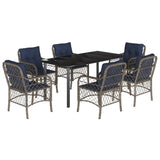 7 Piece Garden Dining Set with Cushions Grey Poly Rattan 3212191