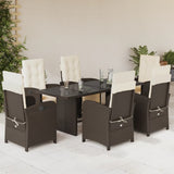 7 Piece Garden Dining Set with Cushions Brown Poly Rattan 3212490