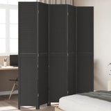 Room Divider 5 Panels Black Solid Wood Paulownia 358856