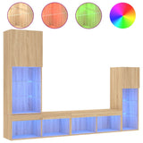 4 Piece TV Wall Units with LED Sonoma Oak Engineered Wood 3216649