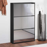 Shoe Cabinet with Mirror 3-Layer Black 63x17x102.5 cm 342635