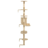 Cat Tree with Sisal Scratching Posts Wall Mounted 194 cm Beige 170588