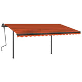 ZNTS Manual Retractable Awning with Posts 4x3.5 m Orange and Brown 3070220