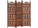 Hand carved 3-Panel Room Divider Brown 120x165 cm Solid Mango Wood 285324