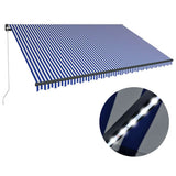 Manual Awning with Solar LED 5 x 3 m Blue and White Stripe 3051271