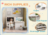 3 in 1 Kids Table and Chair Set with Storage,board, Blackboard & Roll Paper for 3-8 Years, T3398P422131