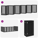 Dog Gate with Door Foldable 12 Panels Black 600 cm Poplar Wood 3155657